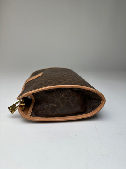 Vintage Celine Macadam Canvas Clutch Pouch Dark Brown