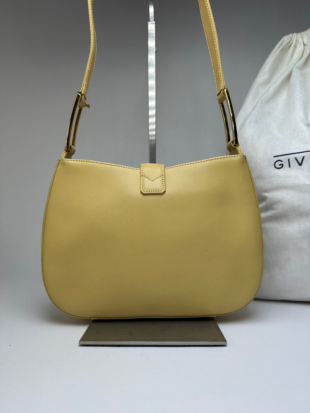 Vintage Gicenchy Structured Leather Top-Handle Bag Cream Yellow Green