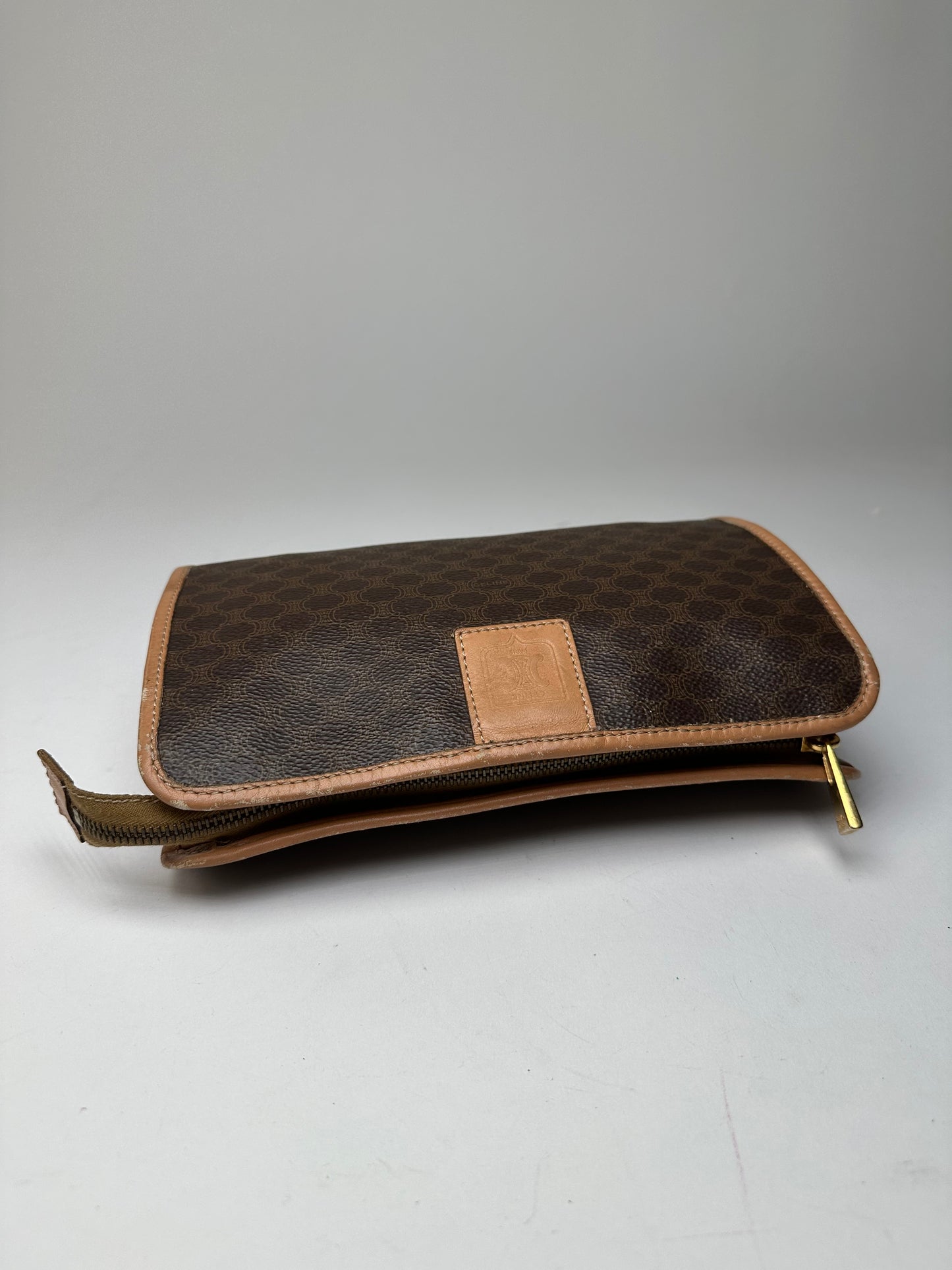 Vintage Celine Macadam Canvas Clutch Pouch Dark Brown