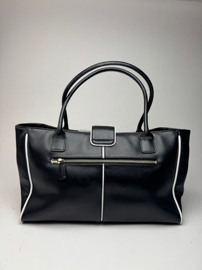 Vintage Courreges Leather Bag Black White