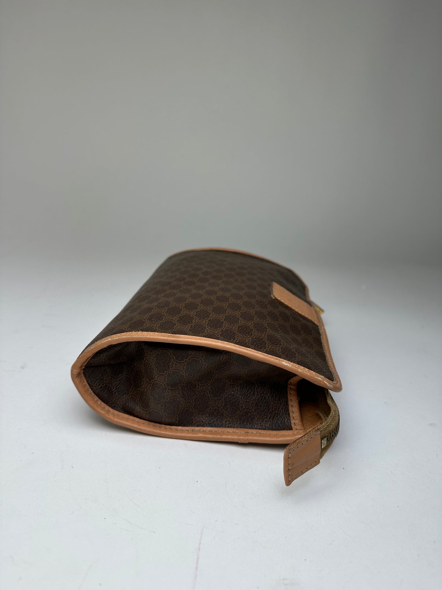 Vintage Celine Macadam Canvas Clutch Pouch Dark Brown