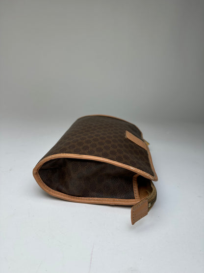 Vintage Celine Macadam Canvas Clutch Pouch Dark Brown