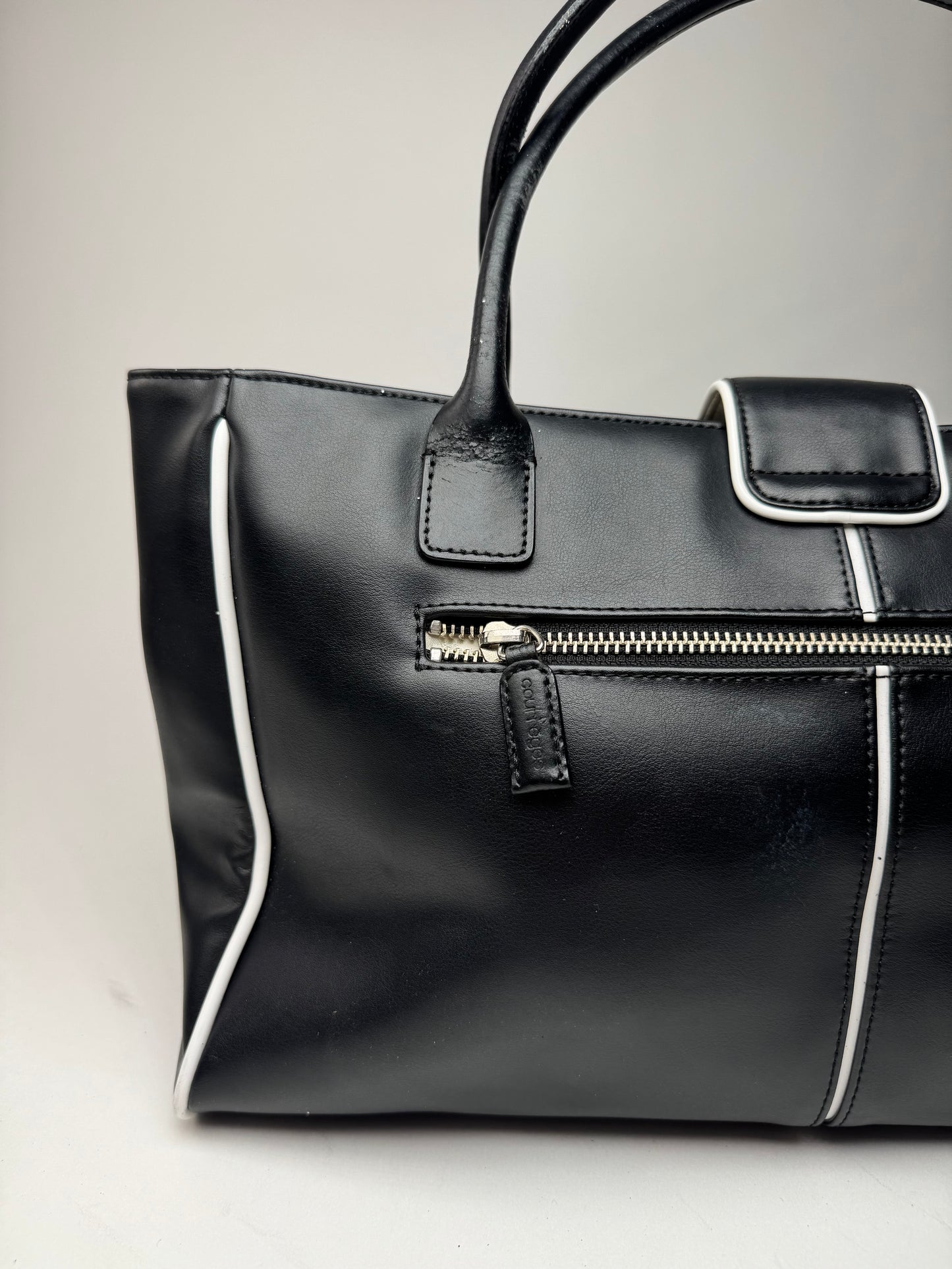 Vintage Courreges Leather Bag Black White