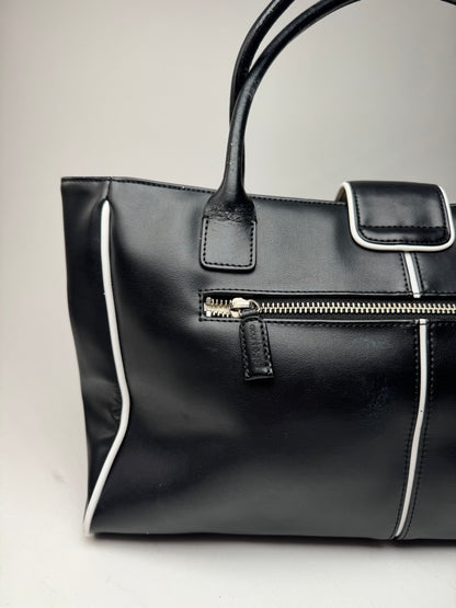 Vintage Courreges Leather Bag Black White