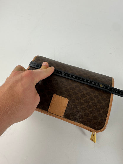 Vintage Celine Macadam Canvas Clutch Pouch Dark Brown