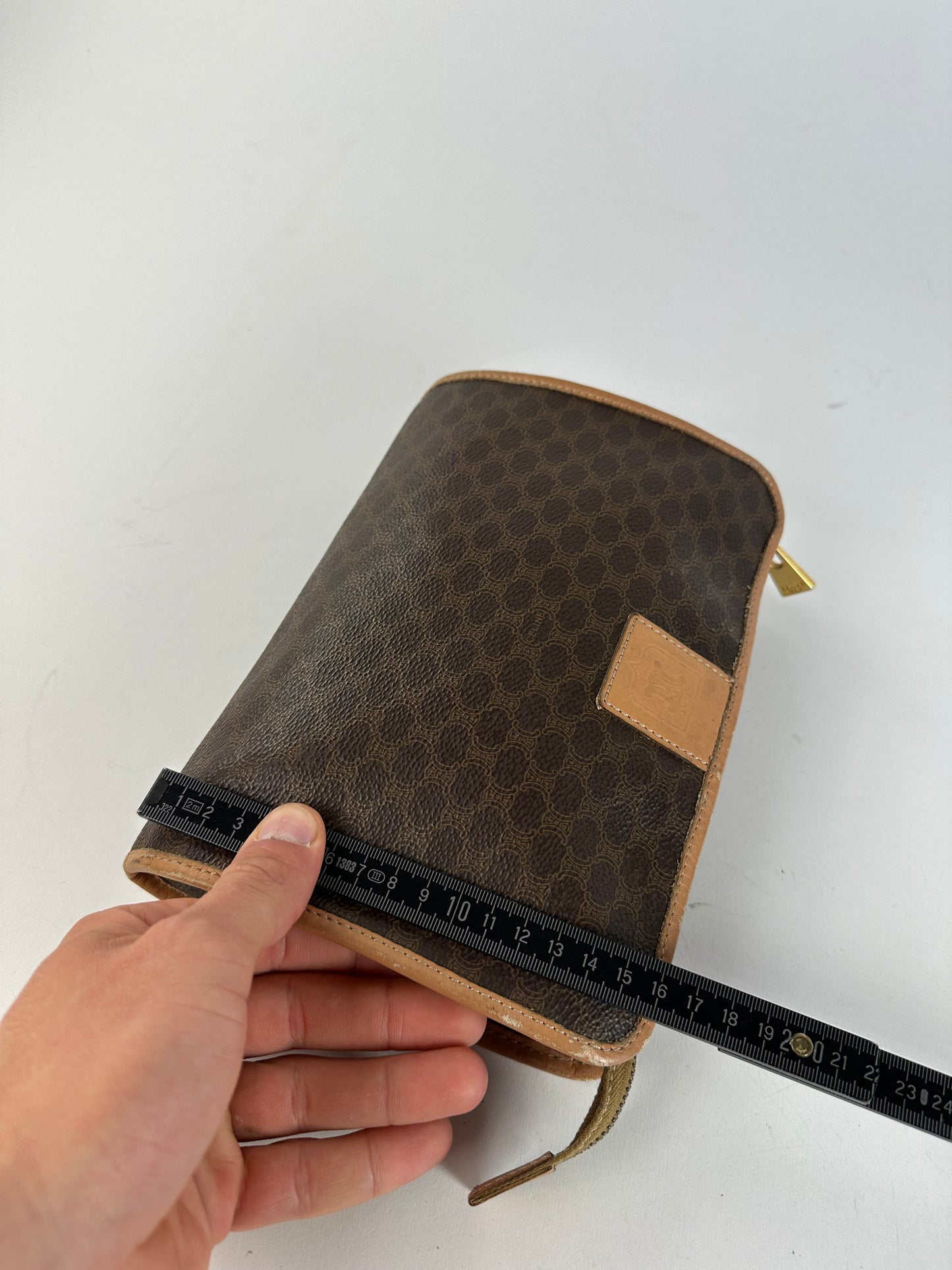 Vintage Celine Macadam Canvas Clutch Pouch Dark Brown