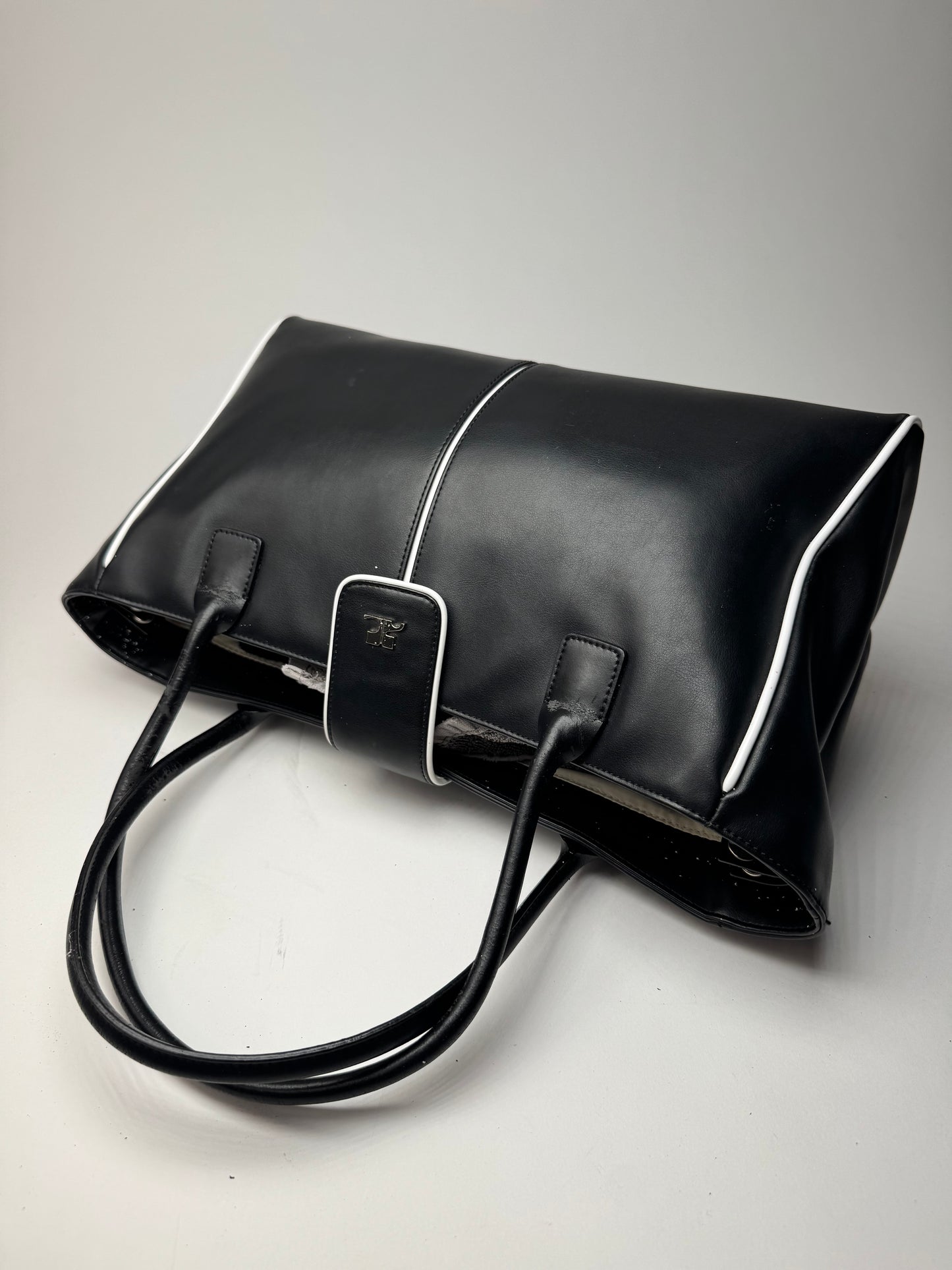 Vintage Courreges Leather Bag Black White