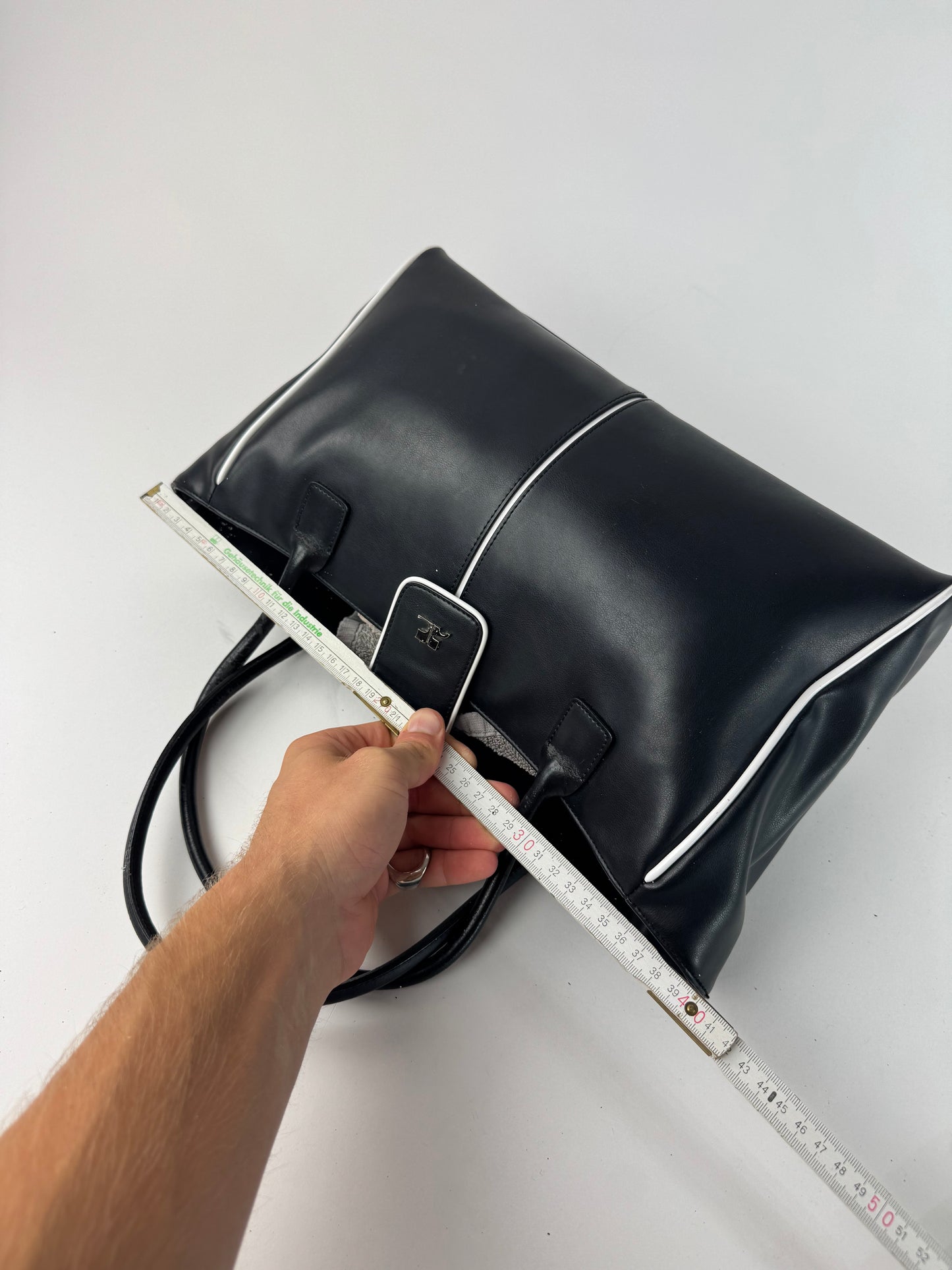 Vintage Courreges Leather Bag Black White