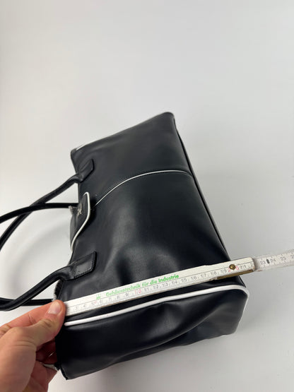 Vintage Courreges Leather Bag Black White