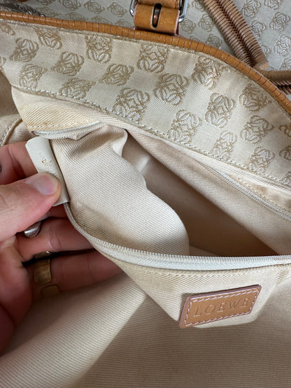 Vintage Loewe Madrid Anagram Canvas Leather tote Bag Beige Brown