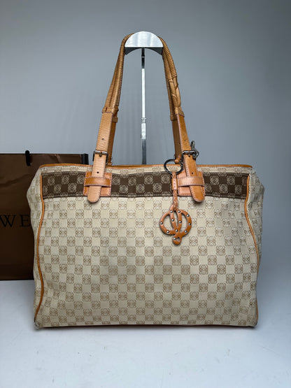 Vintage Loewe Madrid Anagram Canvas Leather tote Bag Beige Brown
