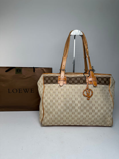 Vintage Loewe Madrid Anagram Canvas Leather tote Bag Beige Brown