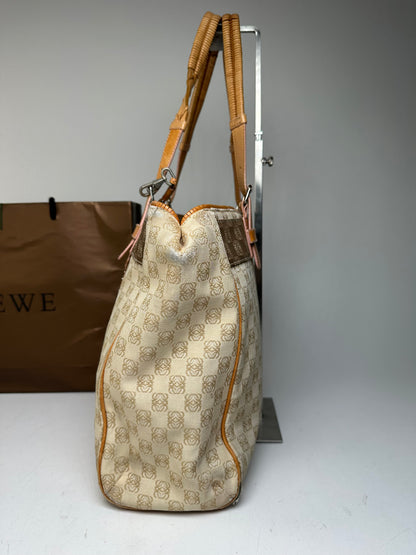 Vintage Loewe Madrid Anagram Canvas Leather tote Bag Beige Brown