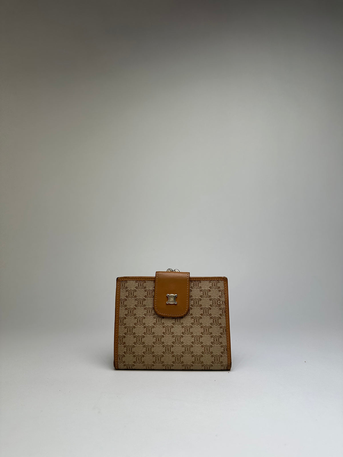 Vintage Celine Macadam Canvas Bifold Wallet Beige Brown