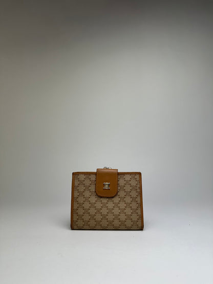 Vintage Celine Macadam Canvas Bifold Wallet Beige Brown