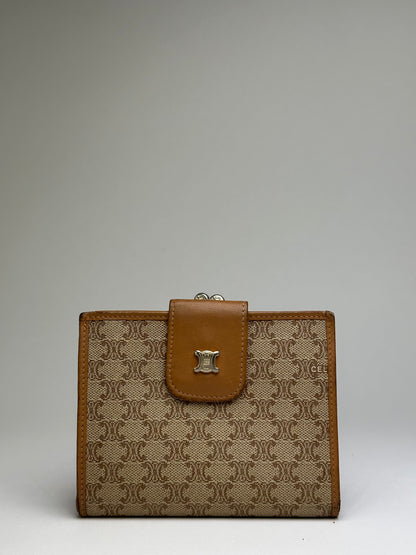Vintage Celine Macadam Canvas Bifold Wallet Beige Brown