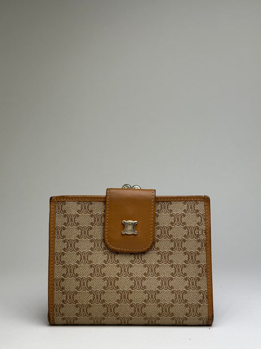 Vintage Celine Macadam Canvas Bifold Wallet Beige Brown