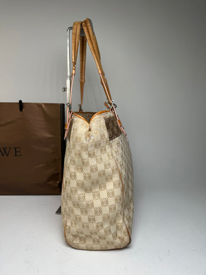 Vintage Loewe Madrid Anagram Canvas Leather tote Bag Beige Brown