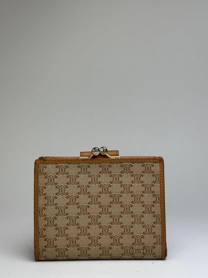 Vintage Celine Macadam Canvas Bifold Wallet Beige Brown