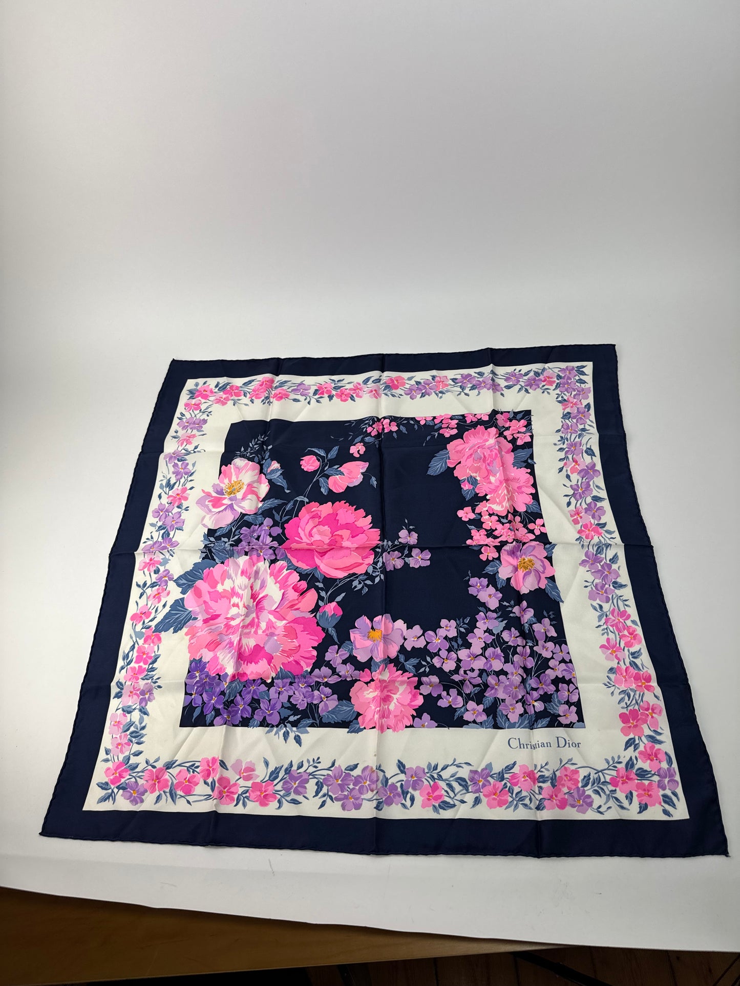 Vintage Dior Silk Scarf PurpleNavy