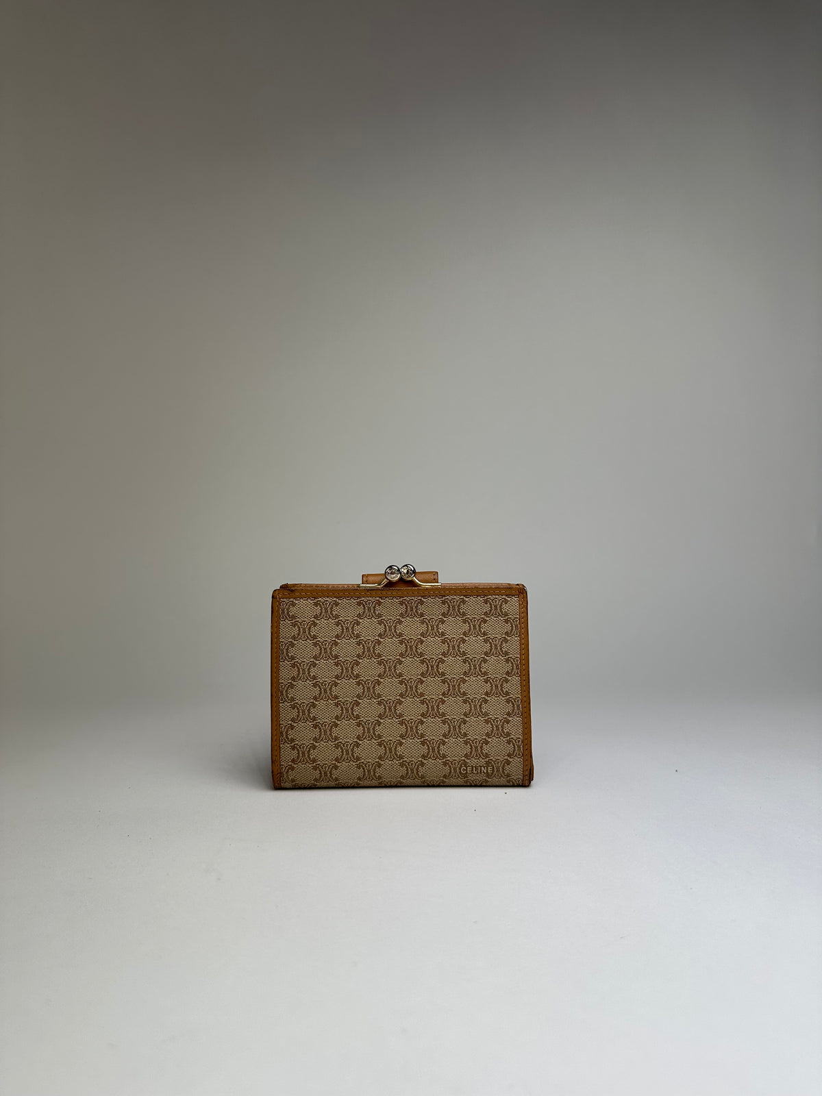 Vintage Celine Macadam Canvas Bifold Wallet Beige Brown