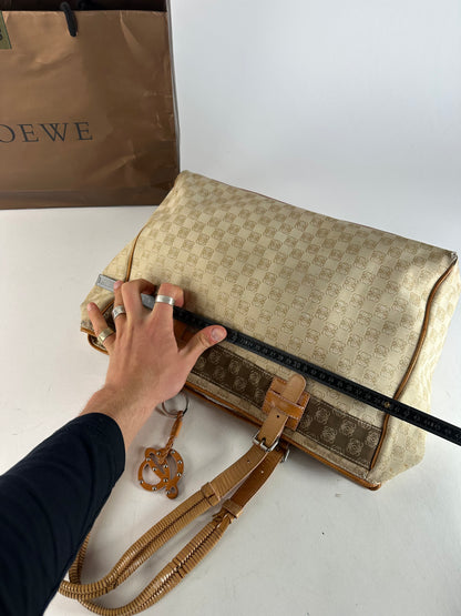 Vintage Loewe Madrid Anagram Canvas Leather tote Bag Beige Brown