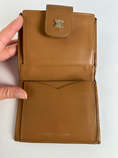 Vintage Celine Macadam Canvas Bifold Wallet Beige Brown