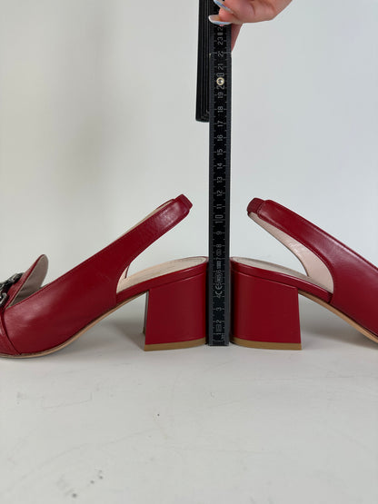 Vintage Etro Leather Slingback Heels Red Silver Chain EU36