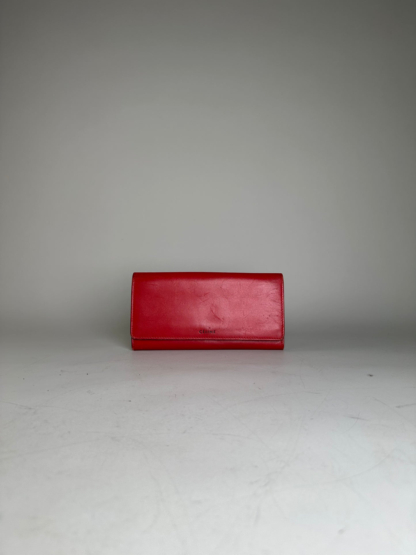 Vintage Celine Leather Long Wallet Red