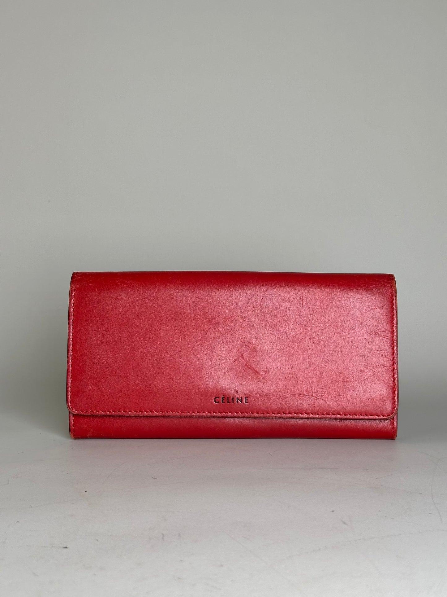 Vintage Celine Leather Long Wallet Red