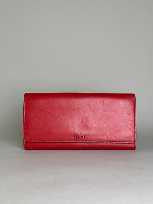 Vintage Celine Leather Long Wallet Red