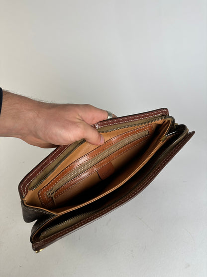 Vintage Celine Paris Triomphe Monogram Leather Clutch Brown