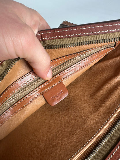 Vintage Celine Paris Triomphe Monogram Leather Clutch Brown