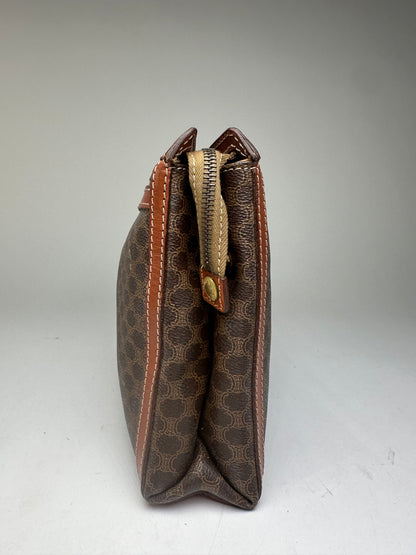 Vintage Celine Paris Triomphe Monogram Leather Clutch Brown
