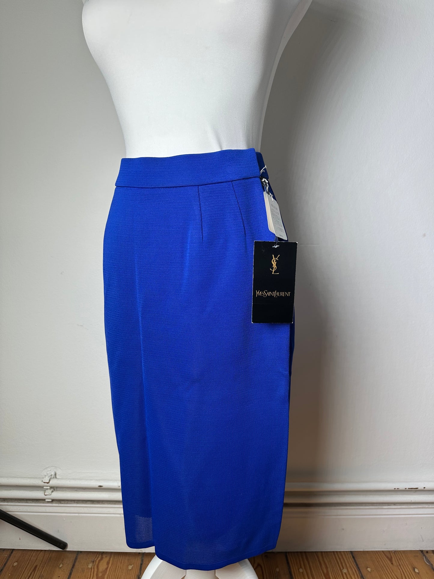 Vintage Yves Saint Laurent Wool Pencil Skirt Cobalt Blue New With Tags