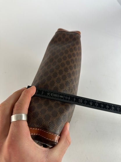 Vintage Celine Paris Triomphe Monogram Leather Clutch Brown