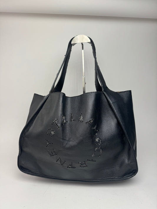 Vintage Stella Mc Cartney Vegan Leather Logo Tote Bag black
