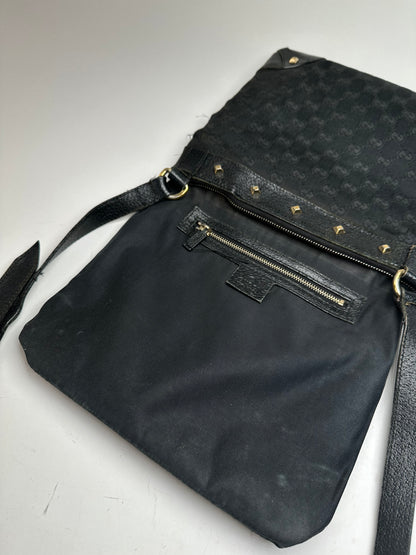 Vintage Gucci Studded Monogram Indy Shoulder / Crossbody Bag Black