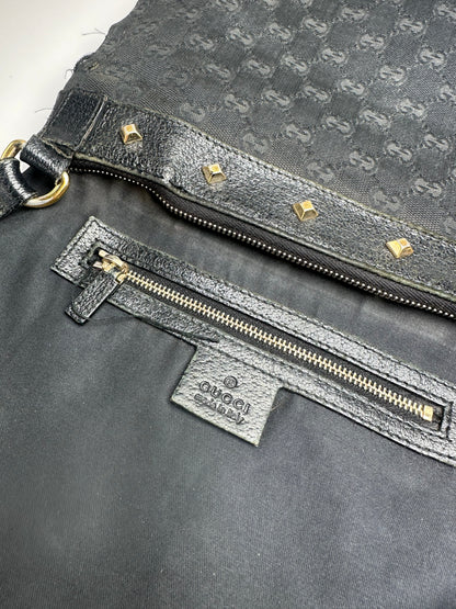 Vintage Gucci Studded Monogram Indy Shoulder / Crossbody Bag Black