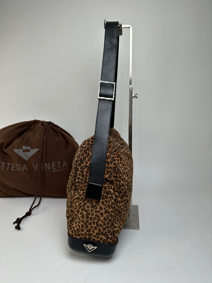 Vintage Bottega Veneta Leopard Suede Shoulder Bag Tan