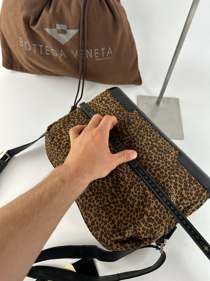 Vintage Bottega Veneta Leopard Suede Shoulder Bag Tan