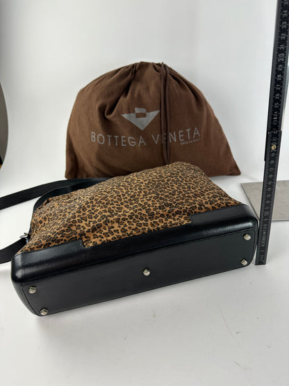 Vintage Bottega Veneta Leopard Suede Shoulder Bag Tan