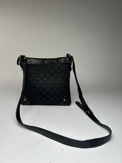Vintage Gucci Studded Monogram Indy Shoulder / Crossbody Bag Black