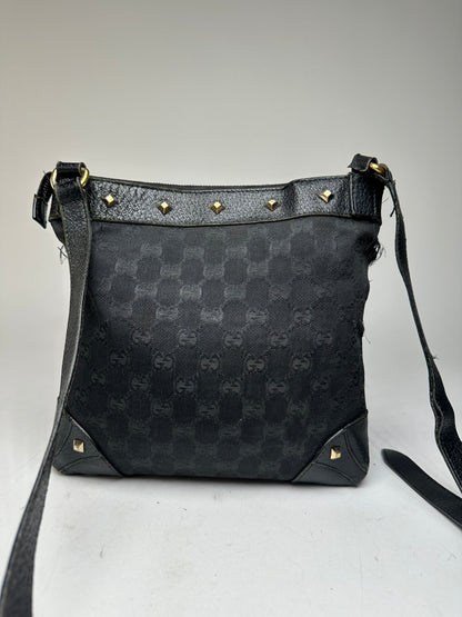 Vintage Gucci Studded Monogram Indy Shoulder / Crossbody Bag Black