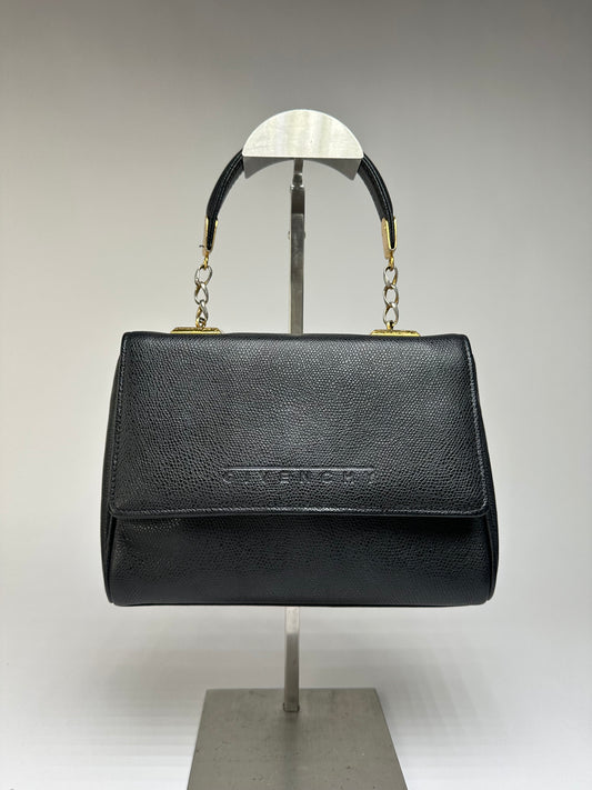 Vintage Givenchy Structured Leather Top-Handle Bag Black Gold