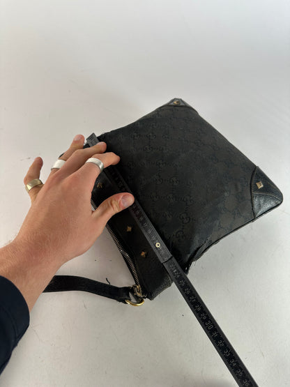 Vintage Gucci Studded Monogram Indy Shoulder / Crossbody Bag Black