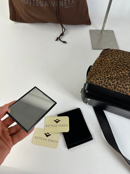Vintage Bottega Veneta Leopard Suede Shoulder Bag Tan