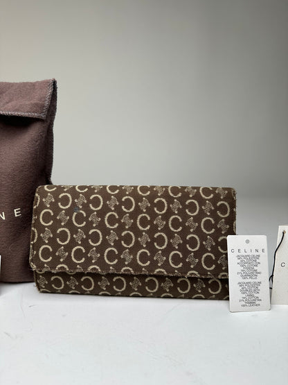 Vintage Celine Macadam Canvas Continental Wallet Brown