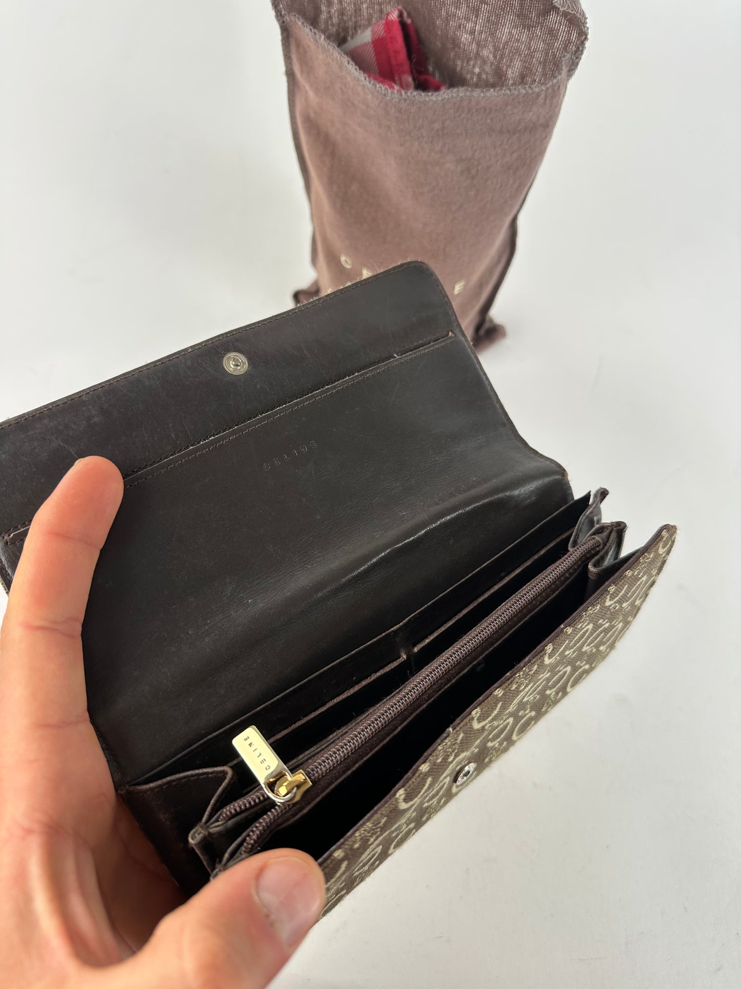 Vintage Celine Macadam Canvas Continental Wallet Brown