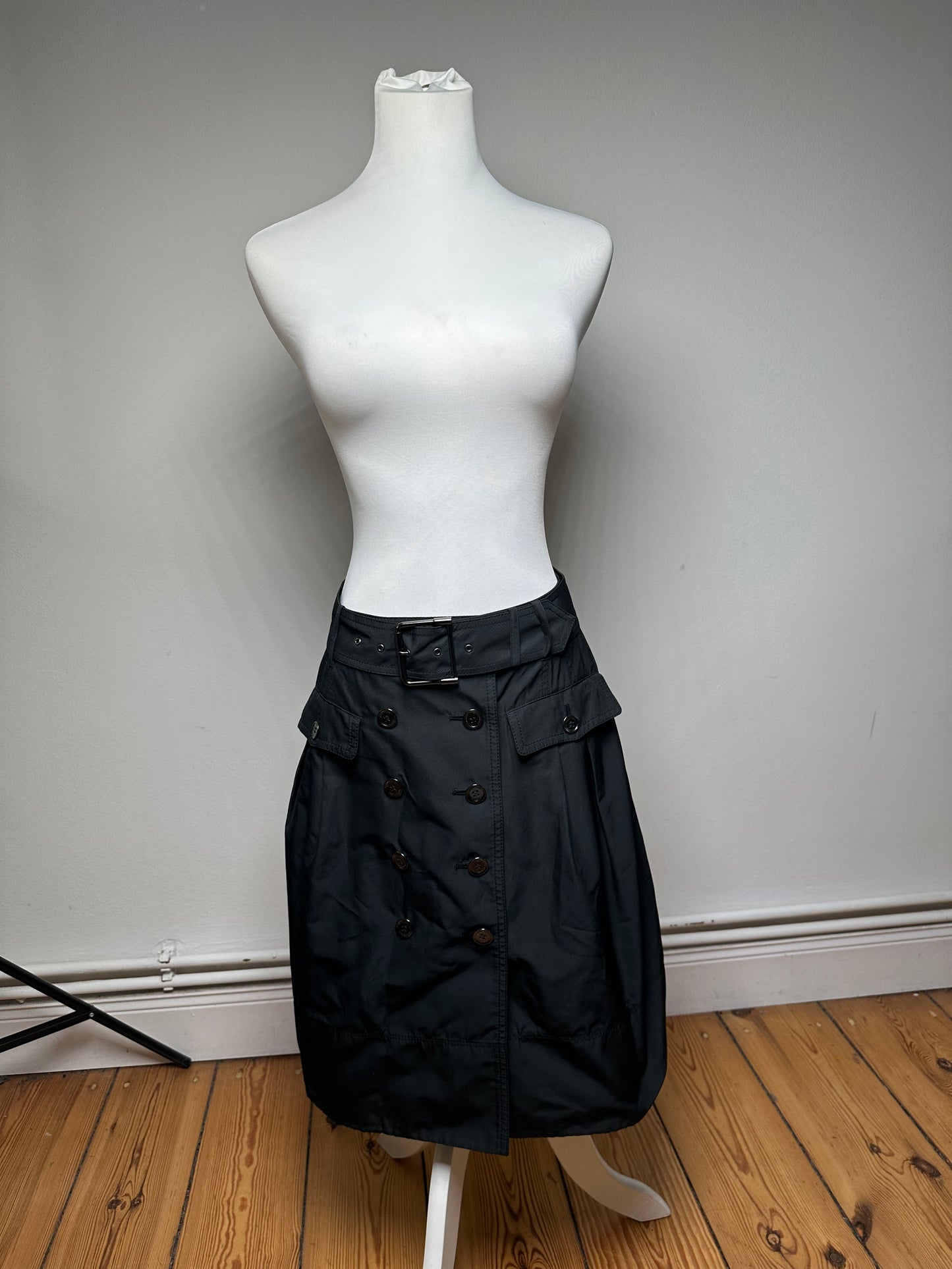 Vintage Burberry Polyester Belt Skirt Black M